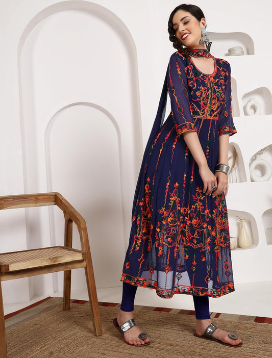 Beautiful designer Lucknowi embroidery Kurti with leggings & dupatta