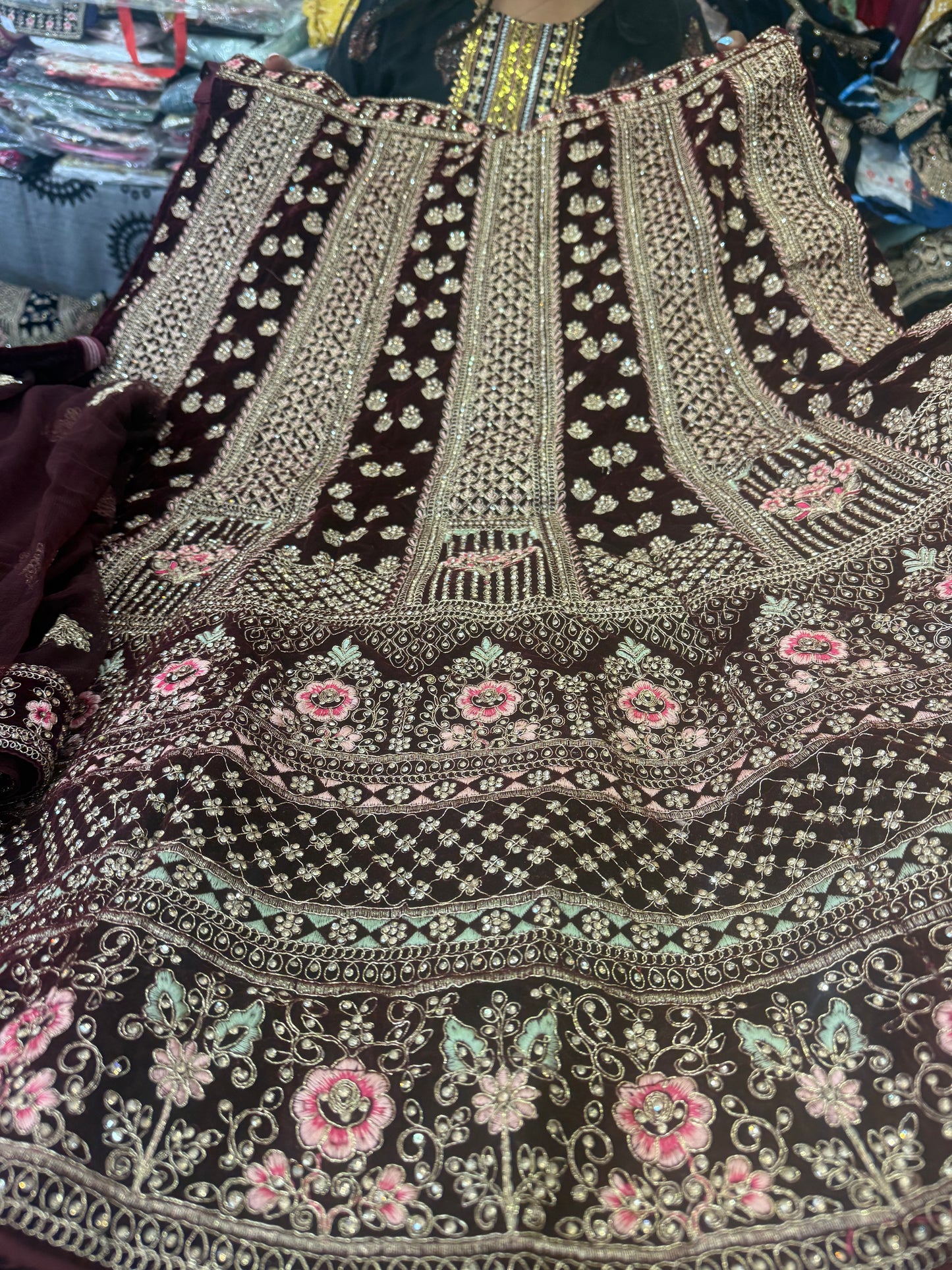 Beautiful designer bridal velvet unstitched lengha