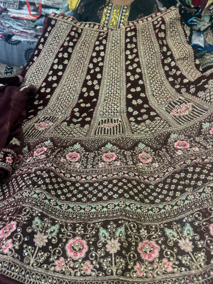 Beautiful designer bridal velvet unstitched lengha