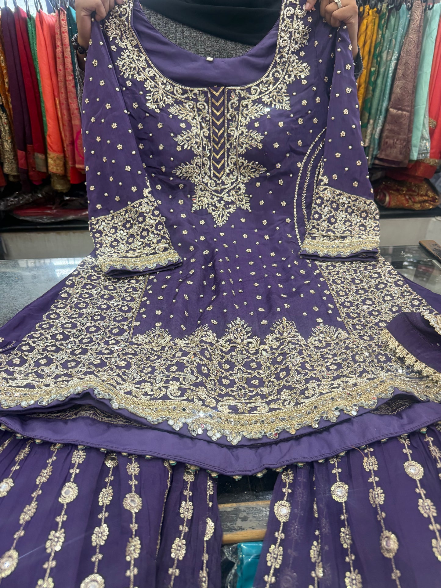 Beautiful designer fully hand Embroidery sharara suit