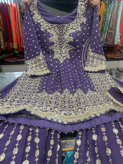 Beautiful designer fully hand Embroidery sharara suit