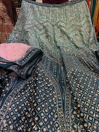 Beautiful designer heavily embroidered lengha with 2 dupatta