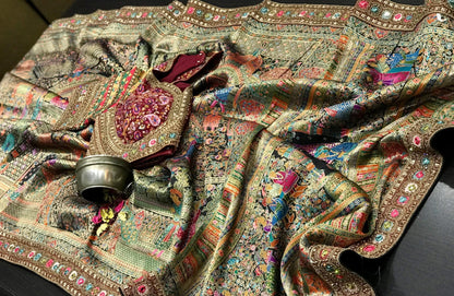 Beautiful designer Pure Kanni Silk Woven Sarees with Ready Blouse and Sabysachi Border
