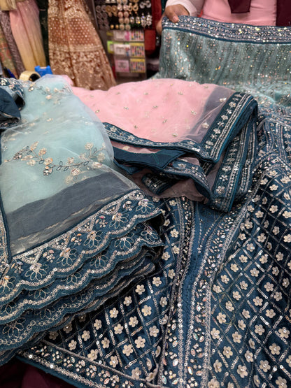 Beautiful designer heavily embroidered lengha with 2 dupatta