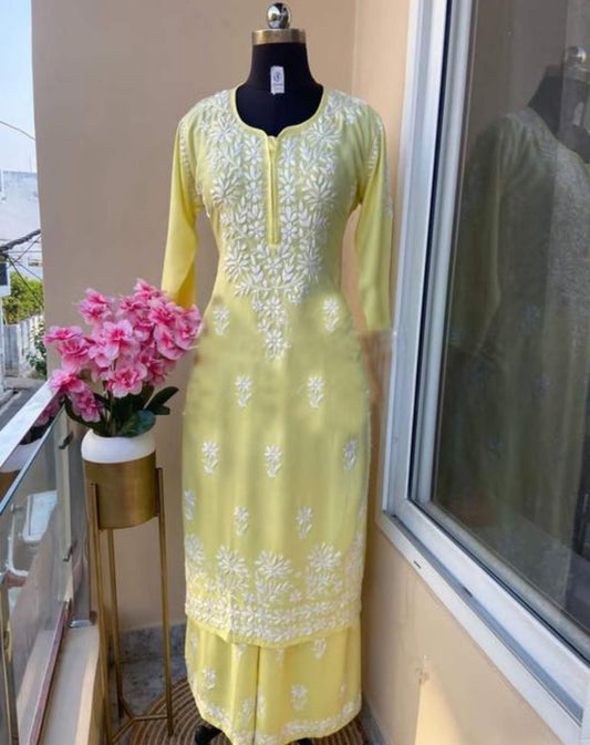 Beautiful designer lucknowi embroidery Kurti plazo