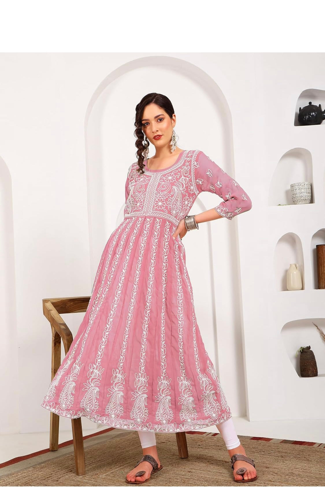 Beautiful designer lucknowi embroidery flare kurti