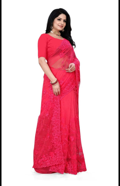 Beautiful designer net embroidery saree