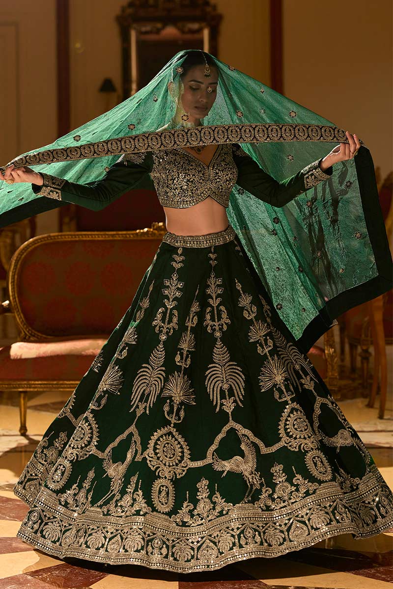 Beautiful designer Wedding Special Green Embroidered Lehenga with Dupatta