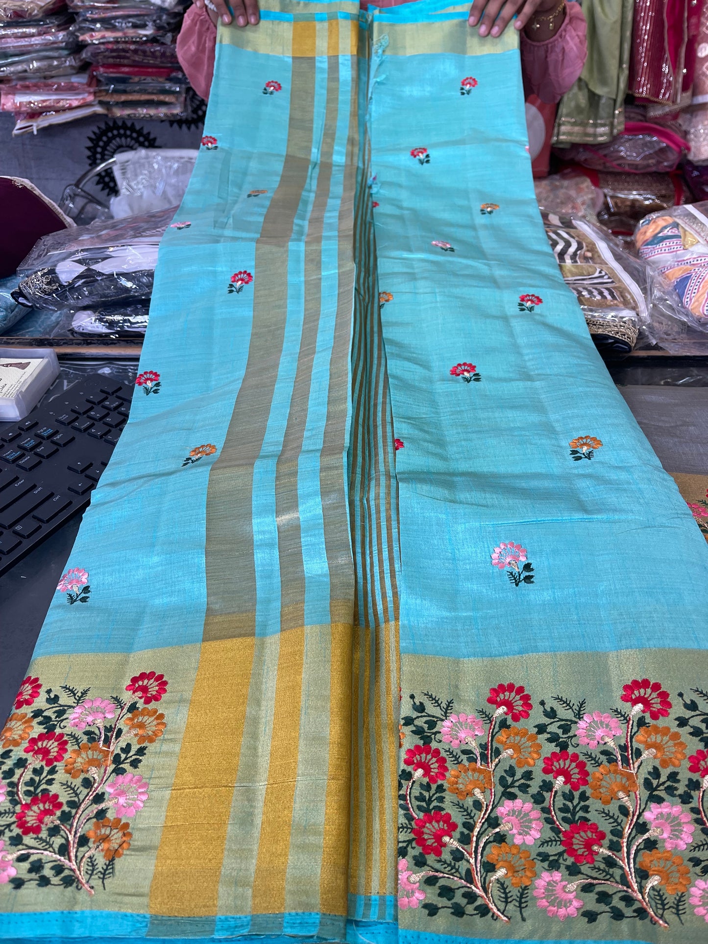 Beautiful designer embroidery silk saree