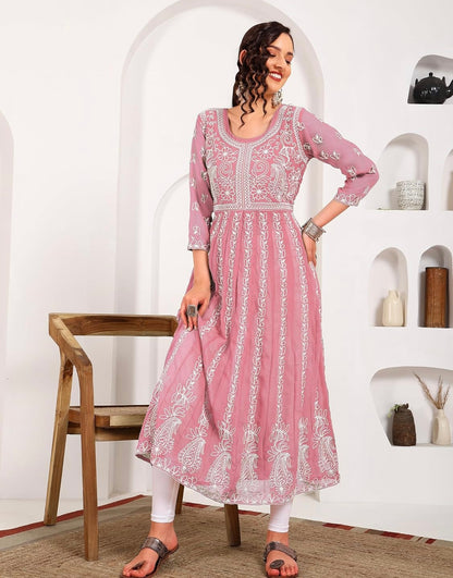 Beautiful designer lucknowi embroidery flare kurti