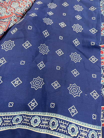 Beautiful designer Ajrakh Modal Silk Saree with Mirror Work & Pallu Tassels