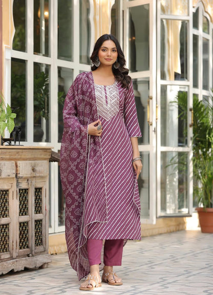 DESIGNER Women's Cotton Blend Straight Printed Kurta with Pant & Dupatta