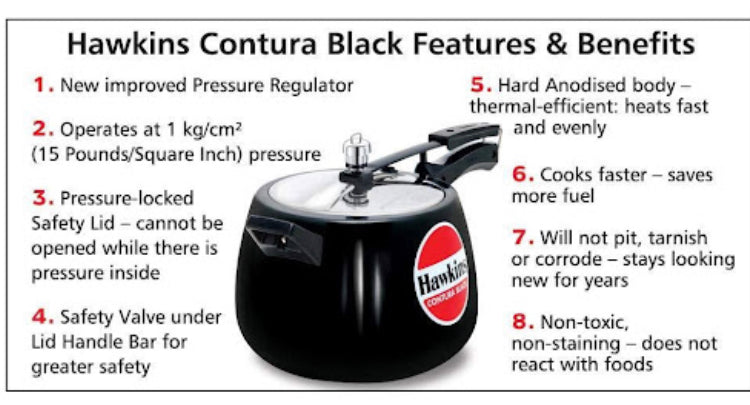 Hawkins CB65 Hard Anodised Pressure Cooker, 6.5-Litre, Contura Black