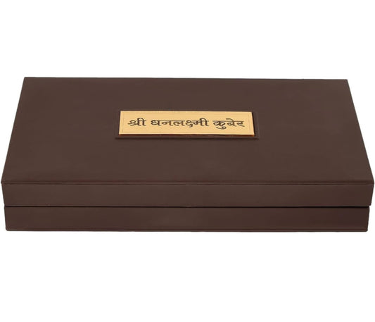 Gold Plated Shree Dhan Laxmi Kuber Charan Paduka | Devotional Prayer Box | Wooden Momento Decorative Showpiece Box Packing