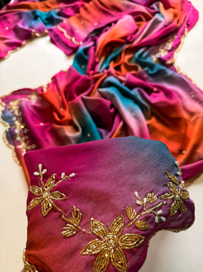 Beautiful designer Soft Rangoli Crush Silk Saree with readymade blouse