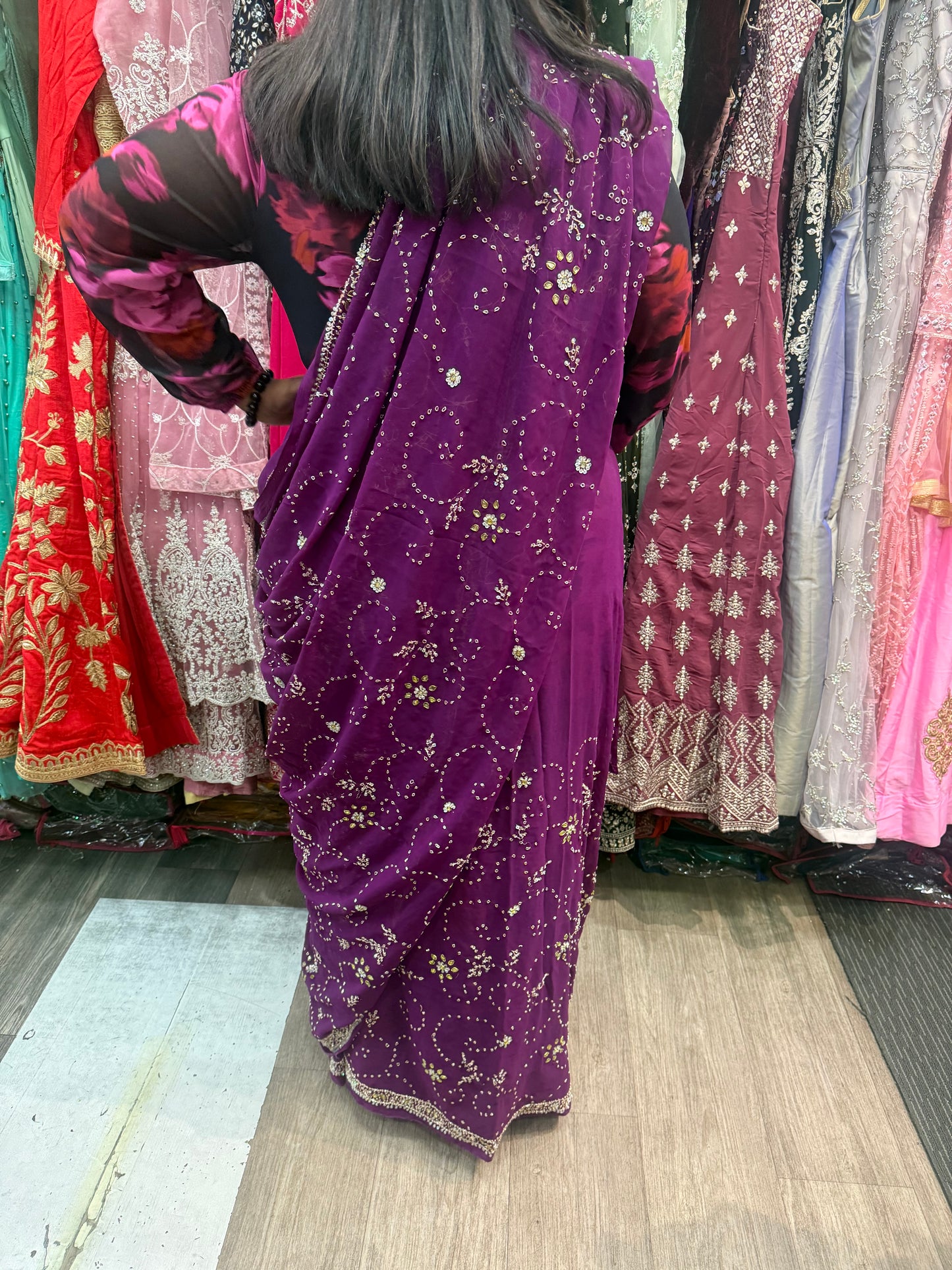 Beautiful designer embroidery saree with readymade blouse