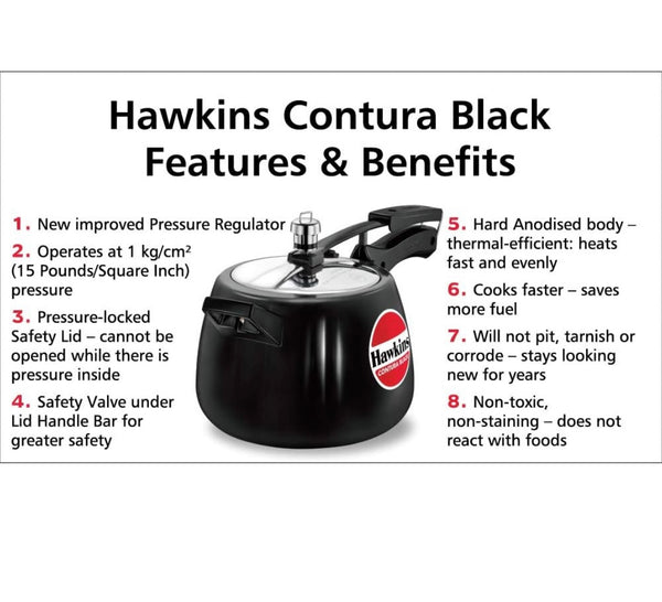 Hawkins Contura Hard Anodized Pressure Cooker, 4.0 Liter Capacity