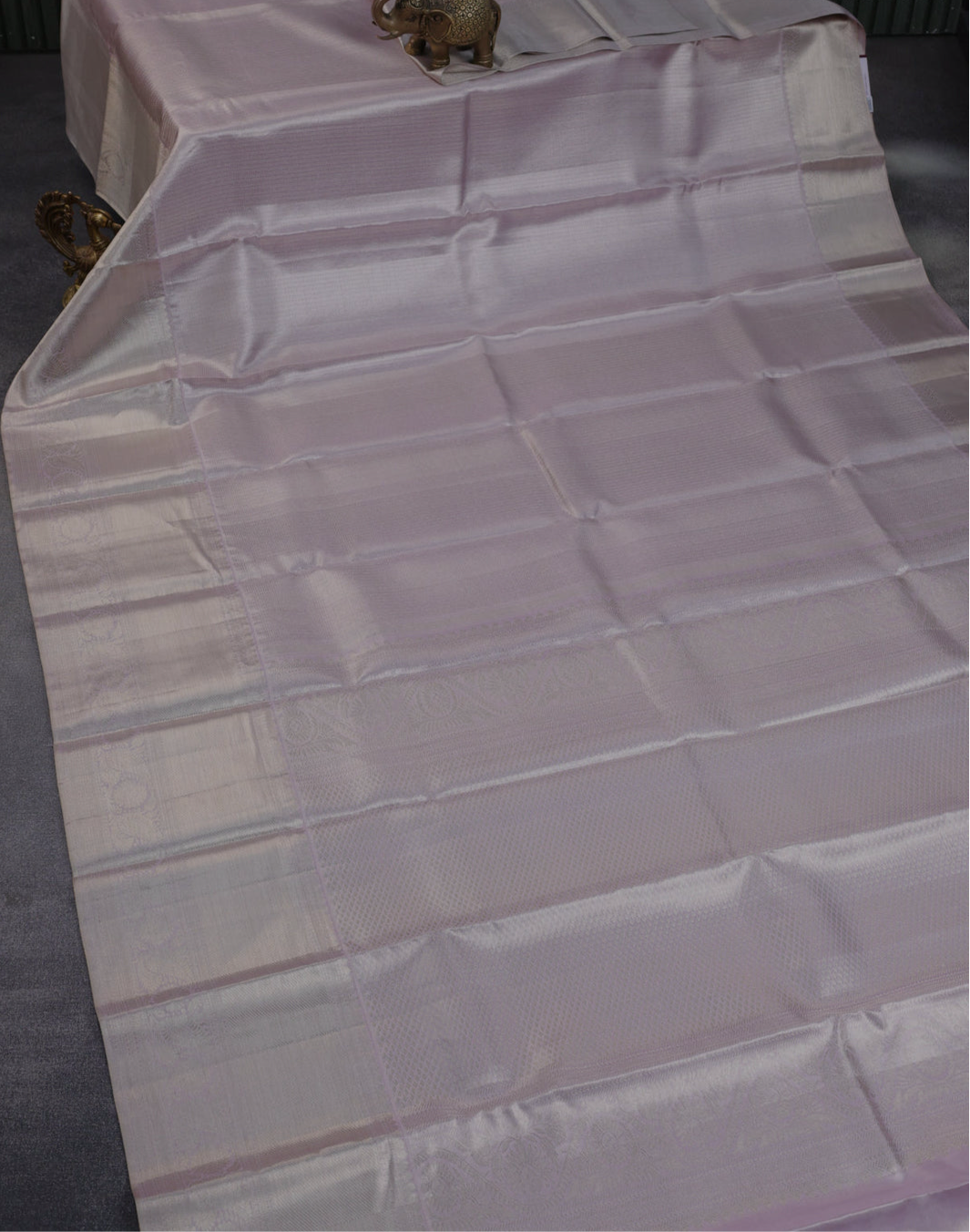 Beautiful Pure kanchipuram tissue silk saree pastel lavender shade with allover silver zari woven brocade weaves and silver zari woven border