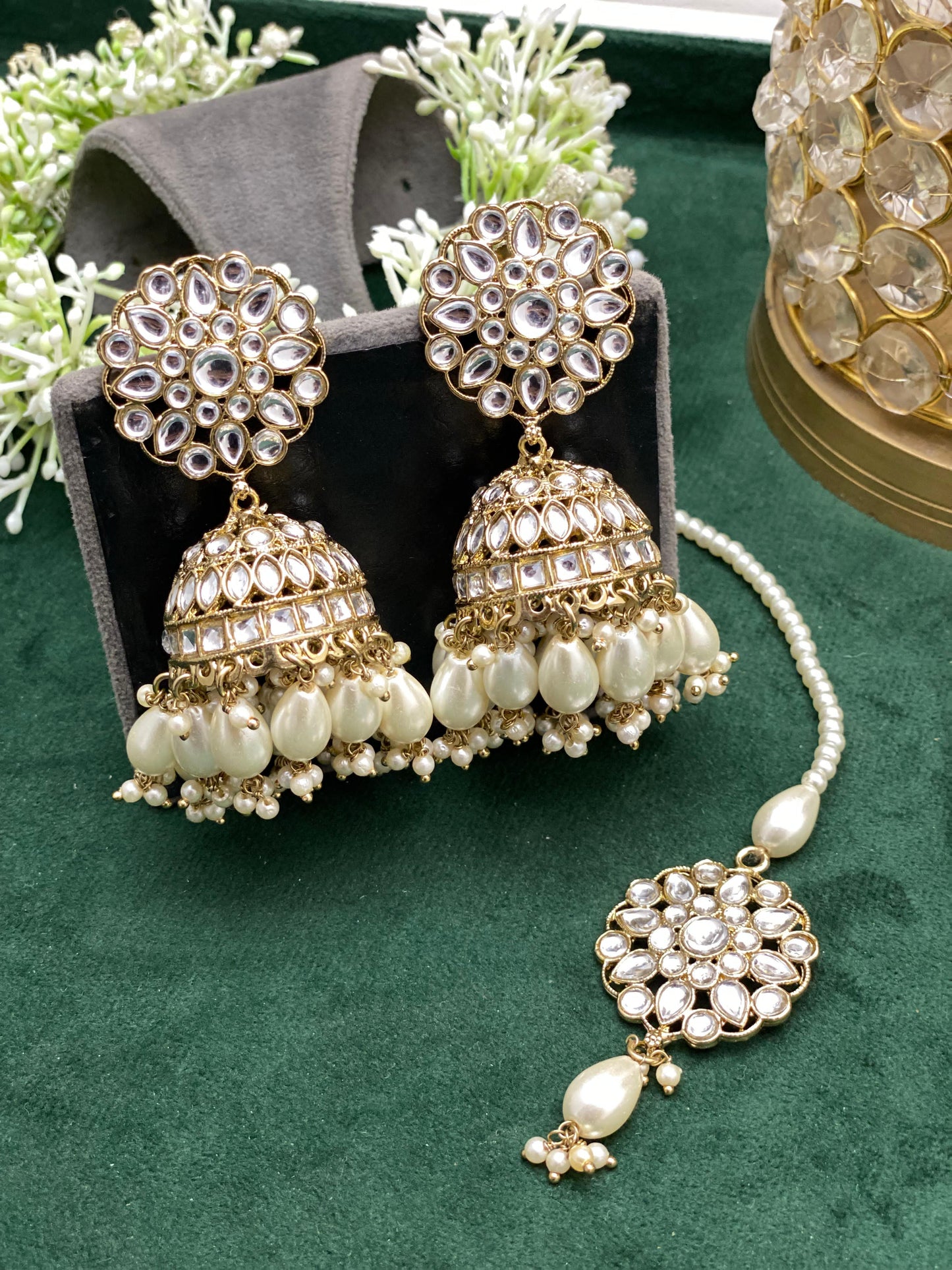 Beautiful designer jhumki earing and tikkah set