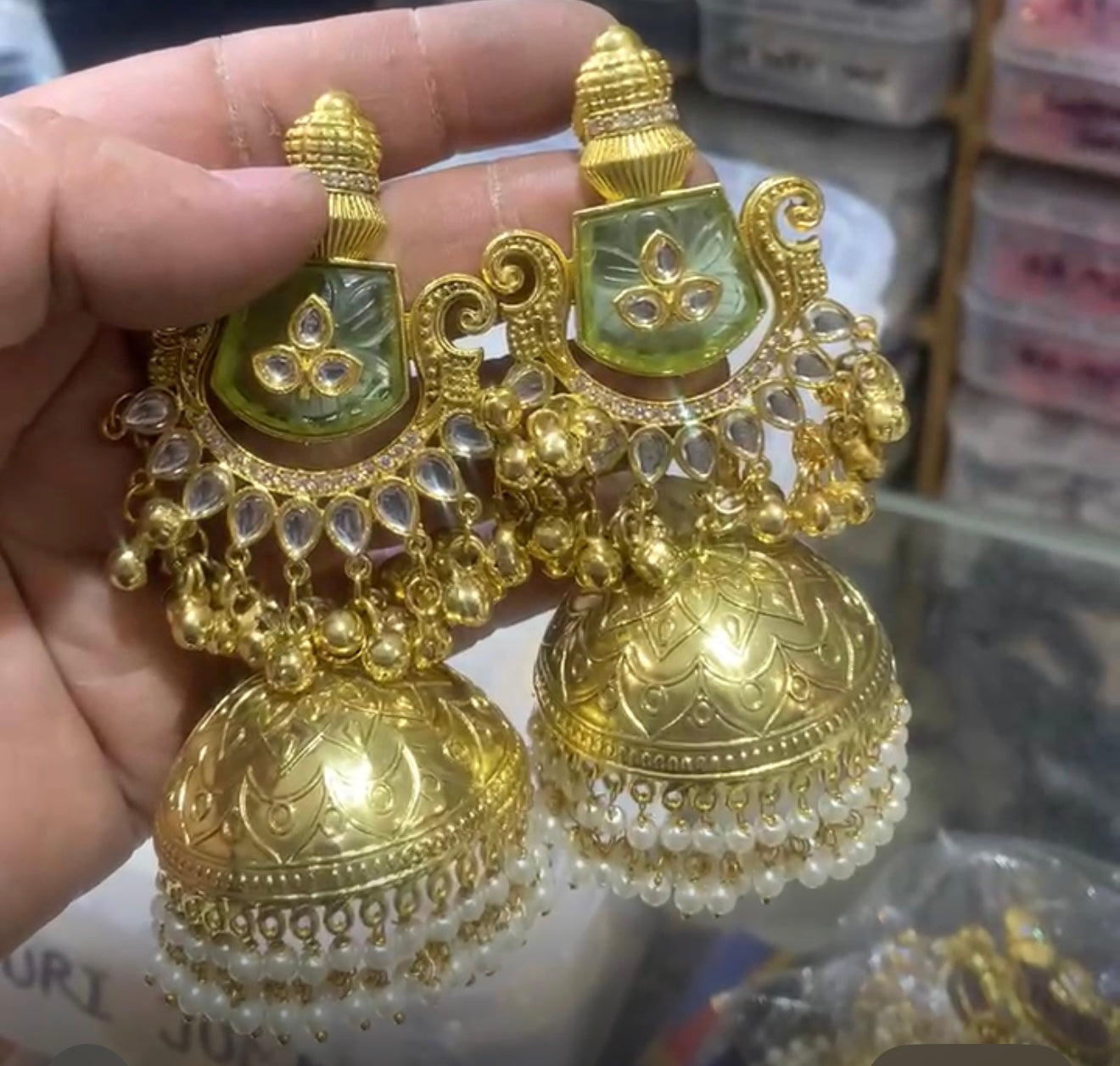 Beautiful designer brass based oversize earrings jhumki