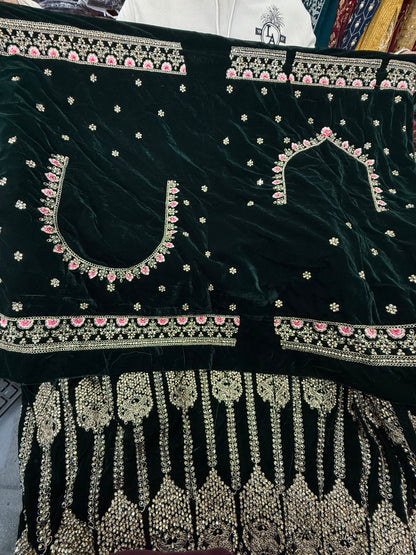 Beautiful designer bridal velvet unstitched lengha