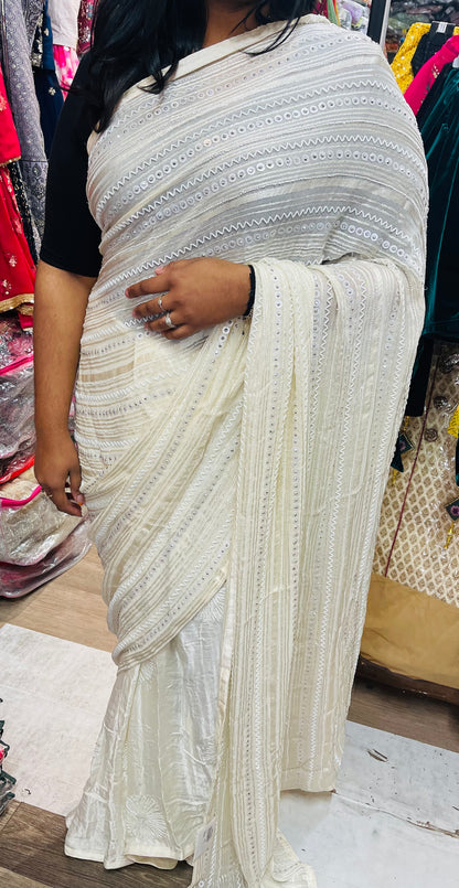 Beautiful designer pearl embroidery saree