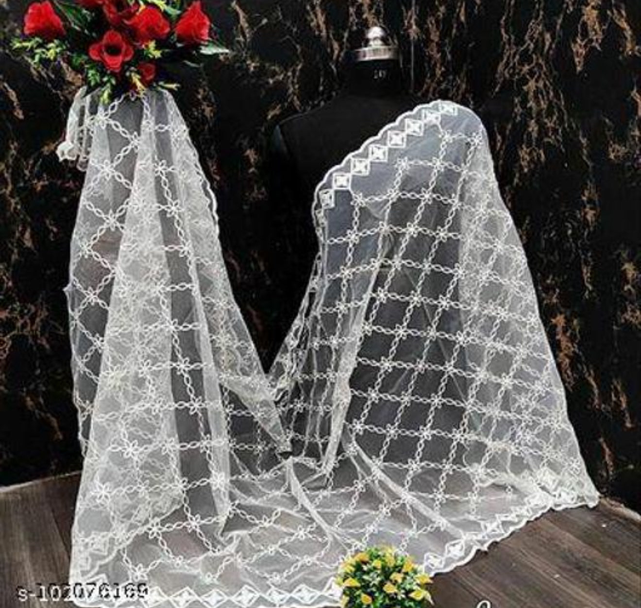 Beautiful designer net embroidered dupatta