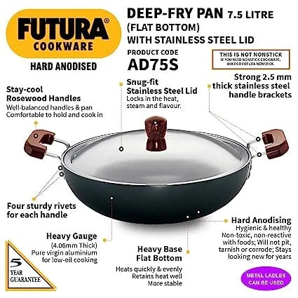 Futura Fry Pan Hard Anodised Deep- 7.5 L, 36 cm, 4.06 mm with SS Lid