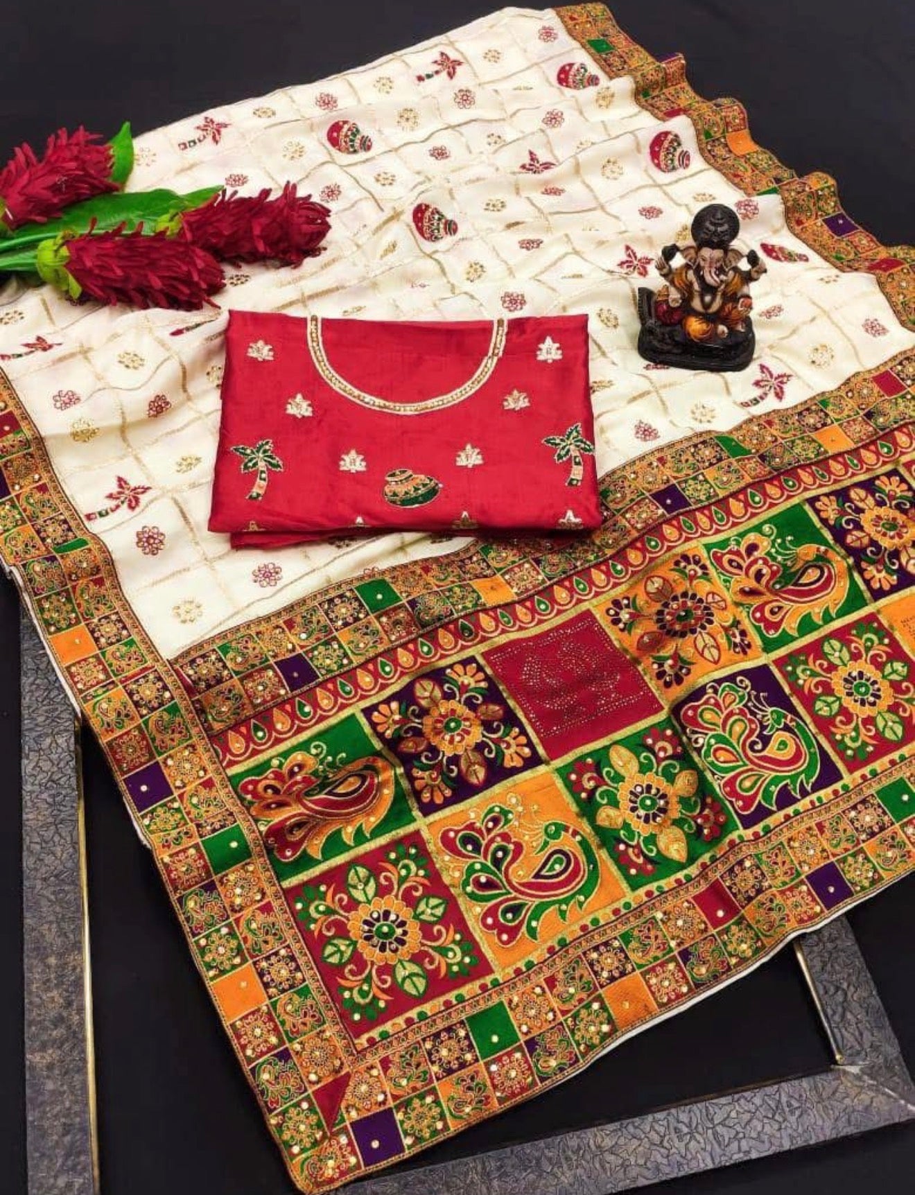 Beautiful designer SILK EMBROIDERY WORK SAREE PANETAR PATOLA