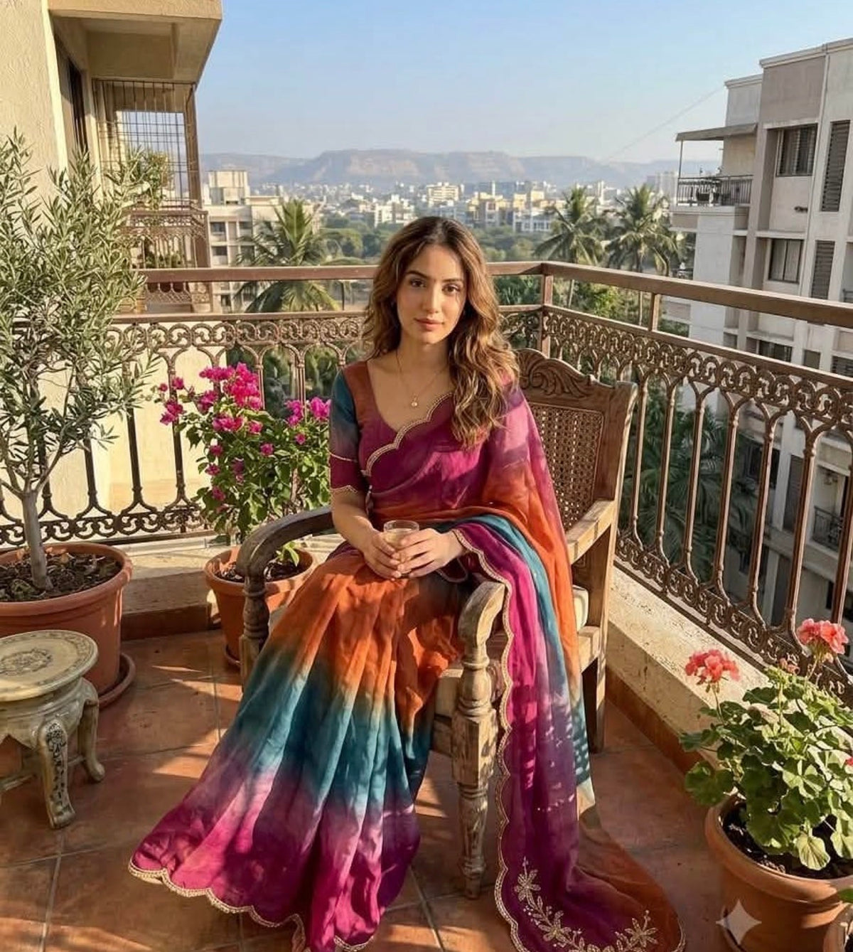 Beautiful designer Soft Rangoli Crush Silk Saree with readymade blouse