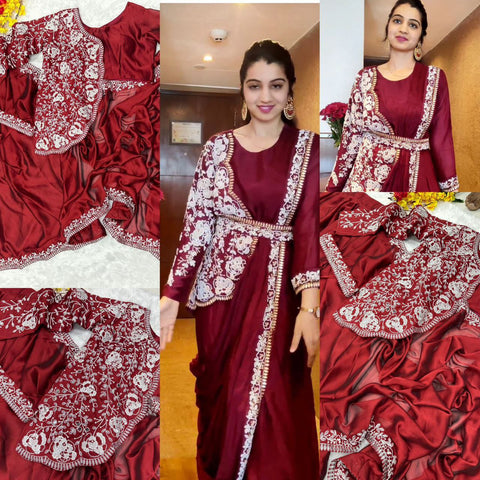*Ready To Wear Saree With Embroidery Saree With Half Koti Design*