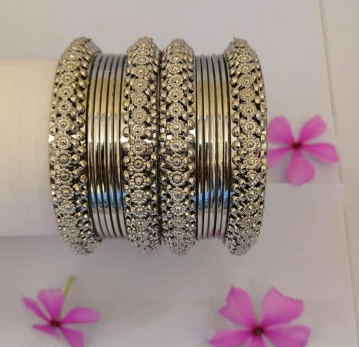 Beautiful designer oxidised silver bangles set