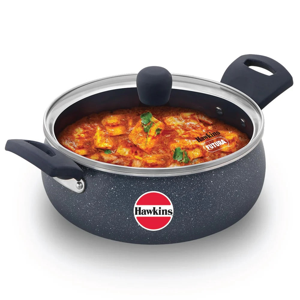 Hawkins Ceramic Nonstick Handi with Glass Lid | Biryani Pot | Gas & Induction Compatible | Grey