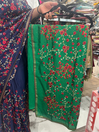 Beautiful floral embroidery designer saree