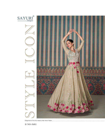 Beautiful designer Beige Brown Floral Embroidered Silk Anarkali Suit