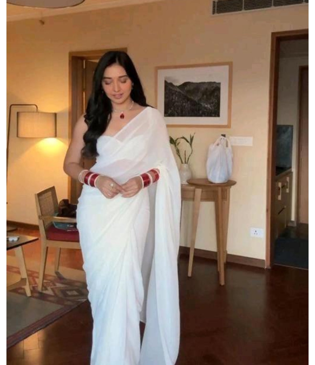 Beautiful white crepe silk saree