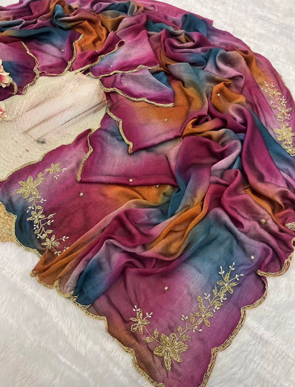 Beautiful designer Soft Rangoli Crush Silk Saree with readymade blouse
