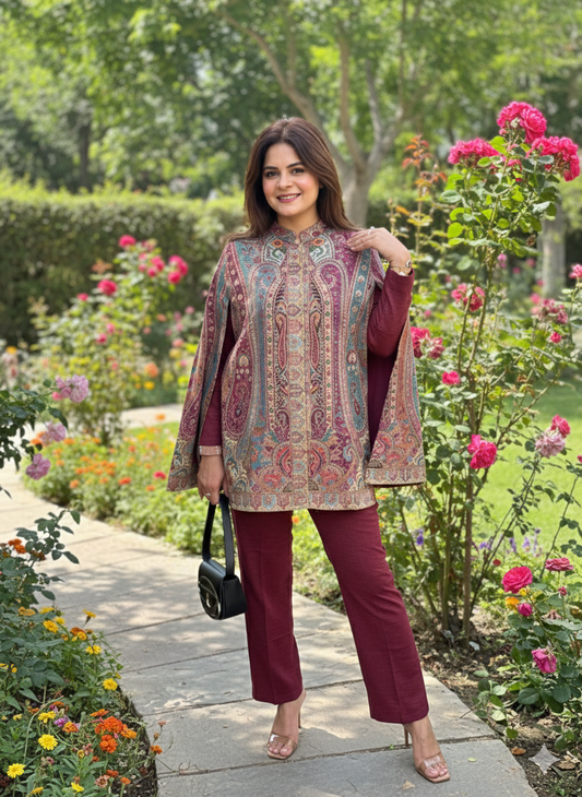 Beautiful designer Short Pashmina Sleeveless Capes coord set