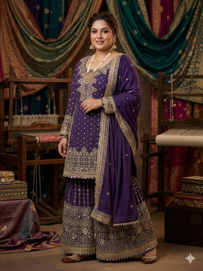 Beautiful designer fully hand Embroidery sharara suit