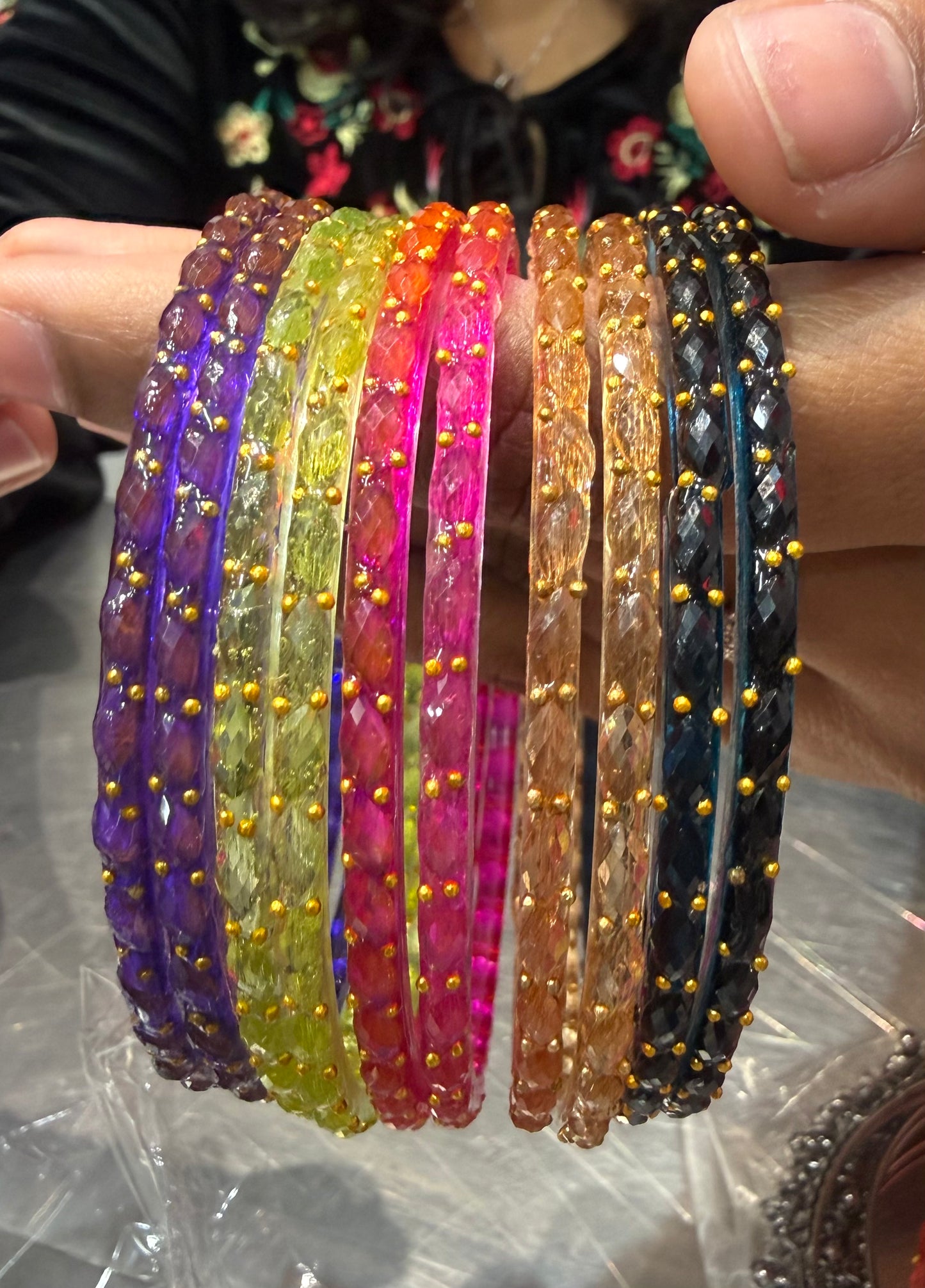 Beautiful designer Kashmiri multicolour glass bangle set