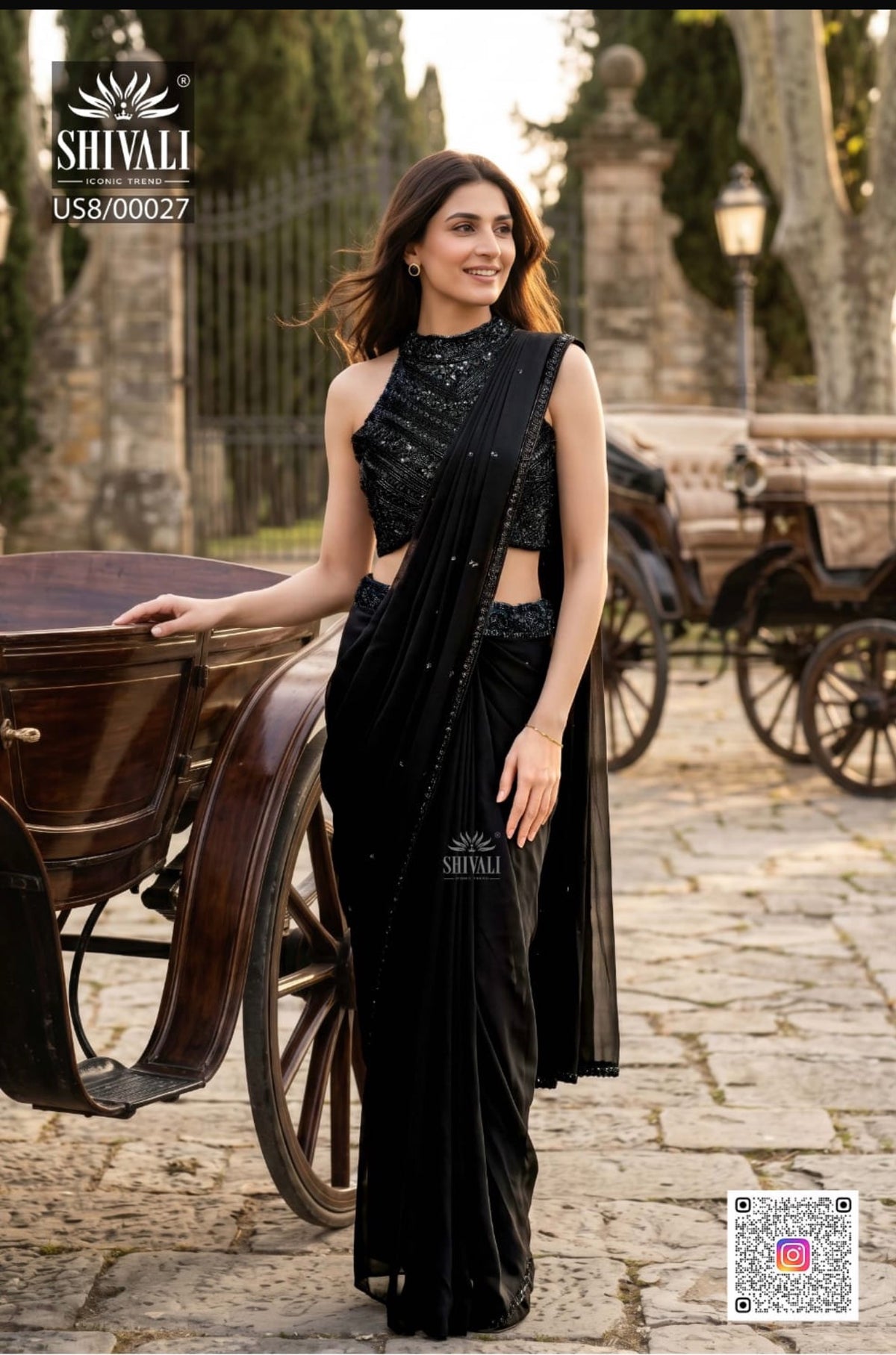 NOIR SEQUIN DRAPE SAREE COUTURE ENSEMBLE