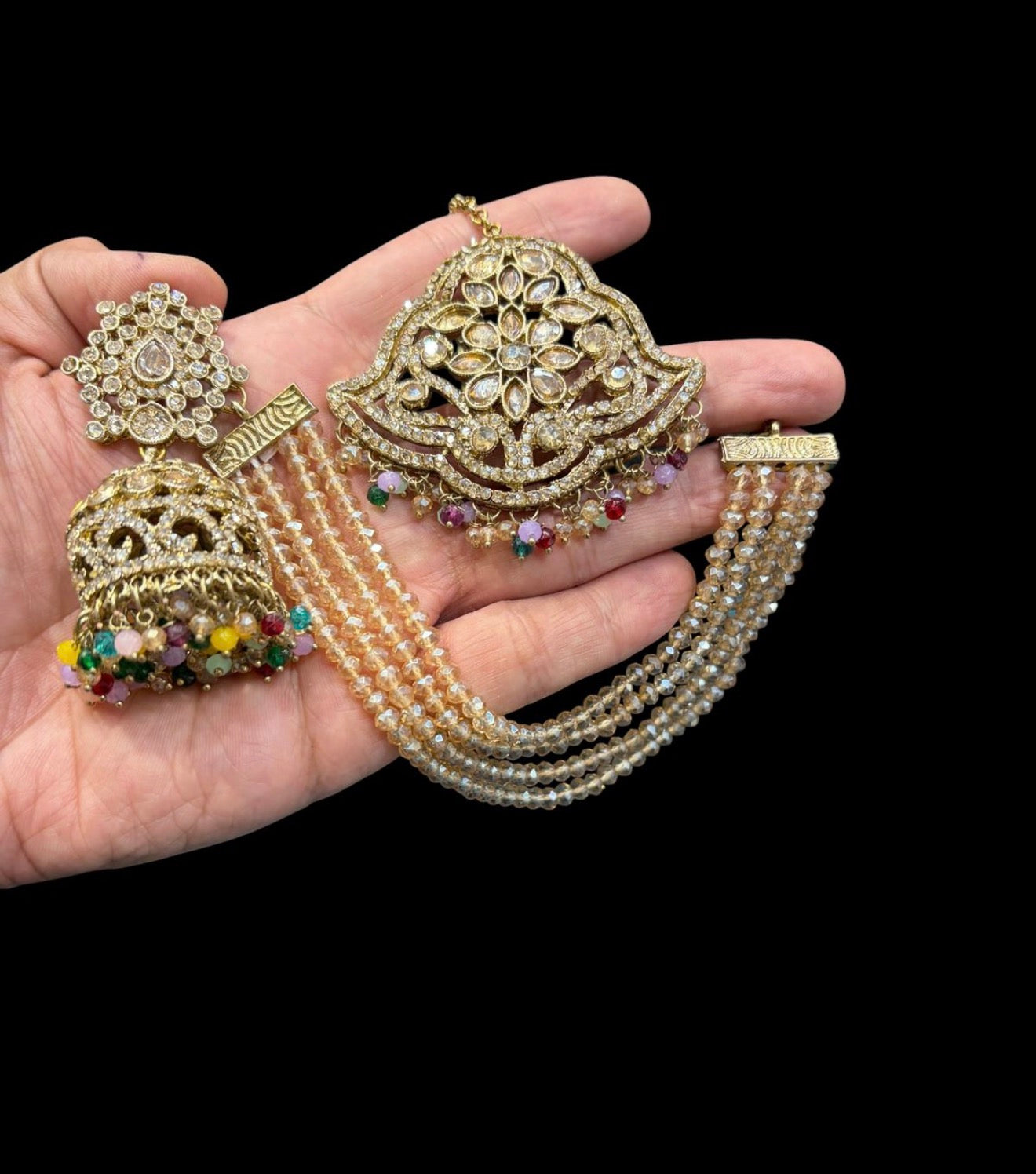 Beautiful designer bahubali earrings with tikka