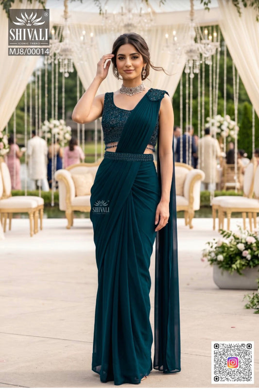 GOLDEN GLOW LUXE DRAPED SKIRT SAREE SET