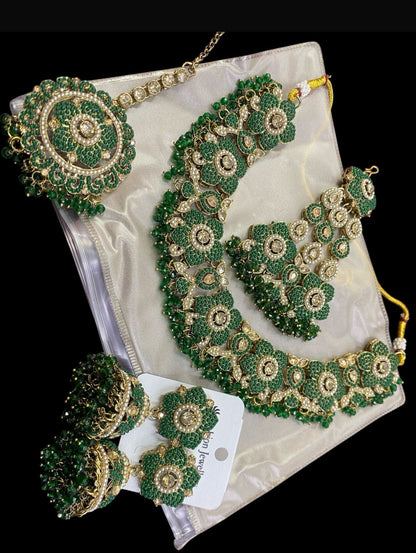 Beautiful designer Pakistani style necklace set with matching earrings bindi & passa