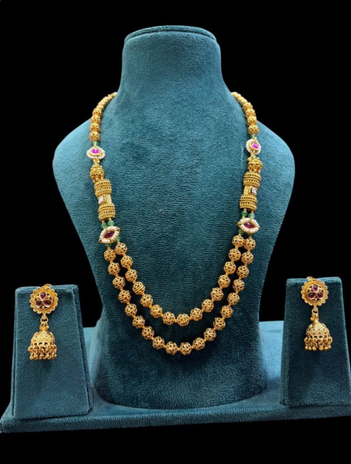 Beautiful designer gold plated moti Mala necklace set