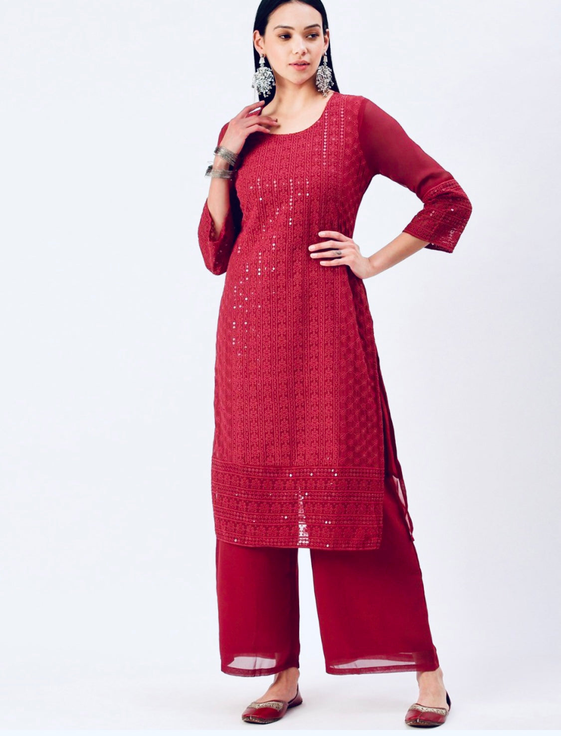 Beautiful designer lucknowi embroidery kurti with plazo