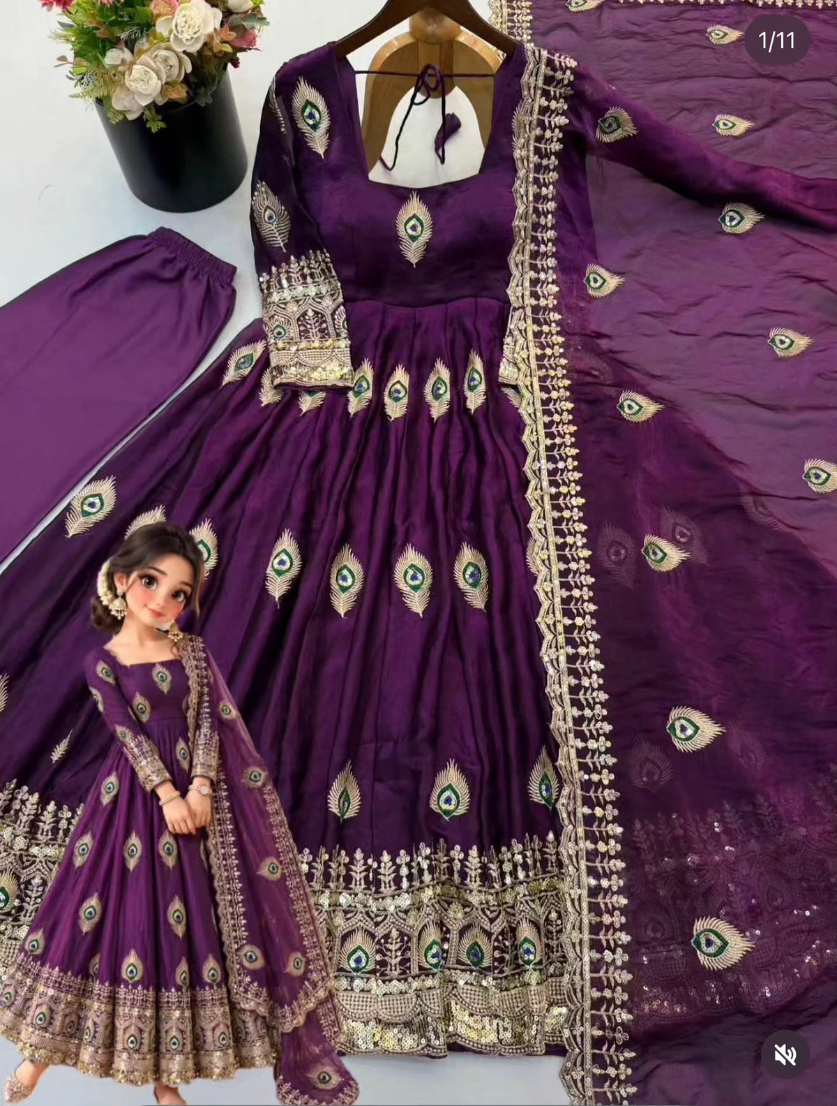 Beautiful designer TRENDING GOWN FENDY SILK WITH FULLY FLAIR