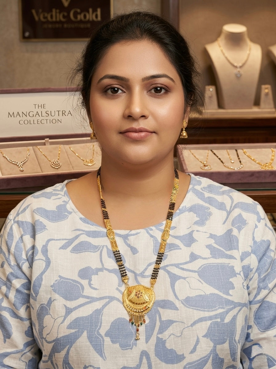 Beautiful designer long length gold plated mangalsutra