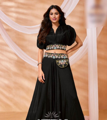 Beautiful designer Indowestern crop top plazo suit