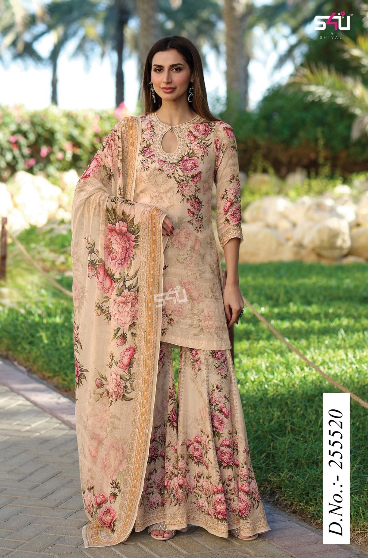 Beautiful designer floral sharara suit